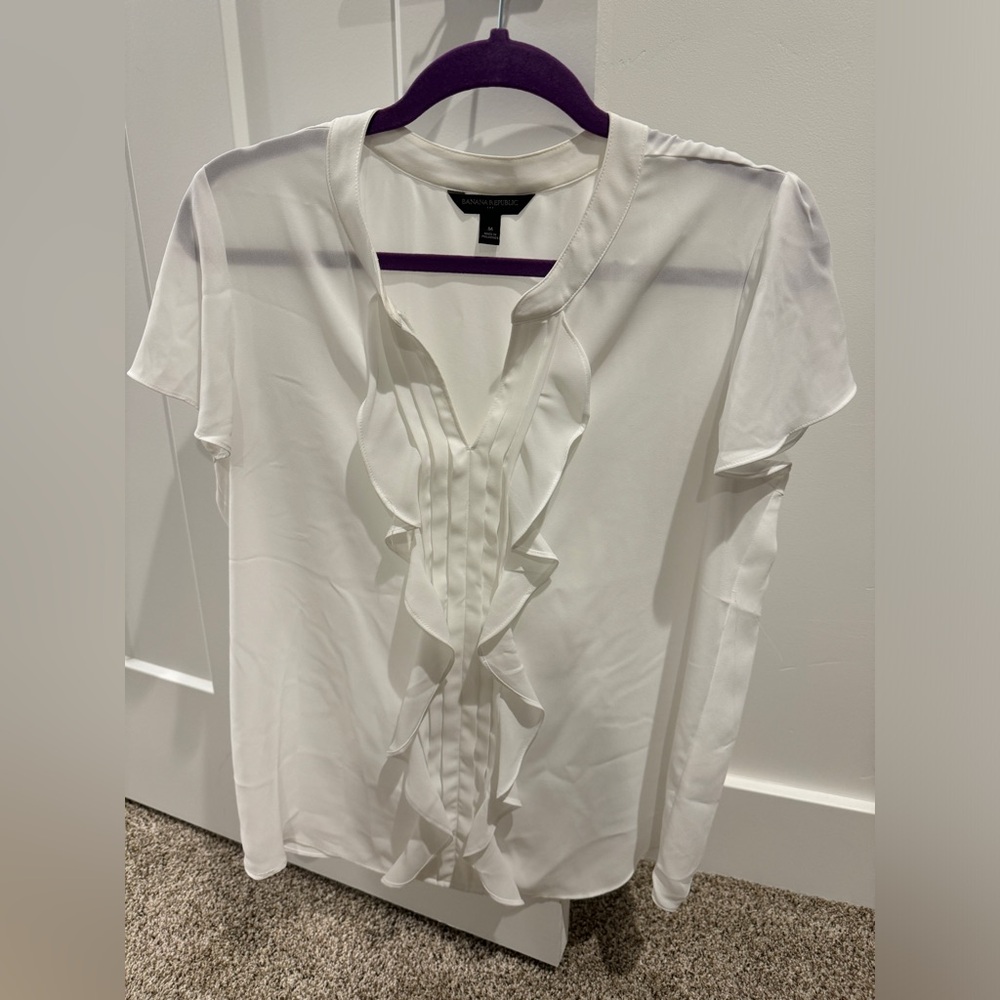 White ruffle dress shirt, Banana Republic, size M
